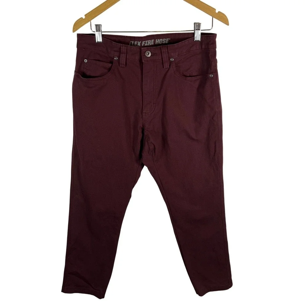 Duluth Trading‎ Co Mens Flex Fire Hose Pants Burgundy Straight Fit 32x30